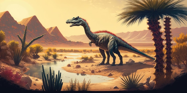 Criatura pré-histórica ou dinossauro na natureza selvagem Desenho de estilo realista