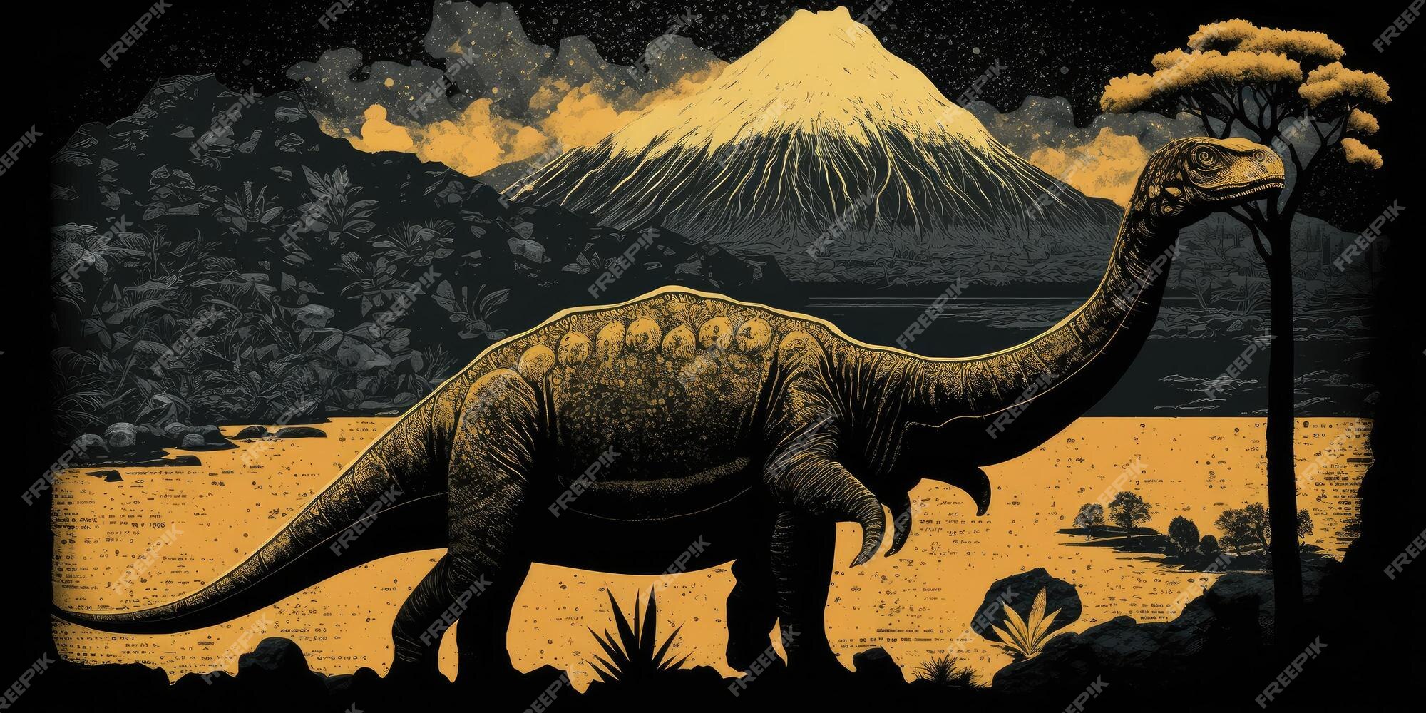 Criatura pré-histórica ou dinossauro na natureza selvagem desenho