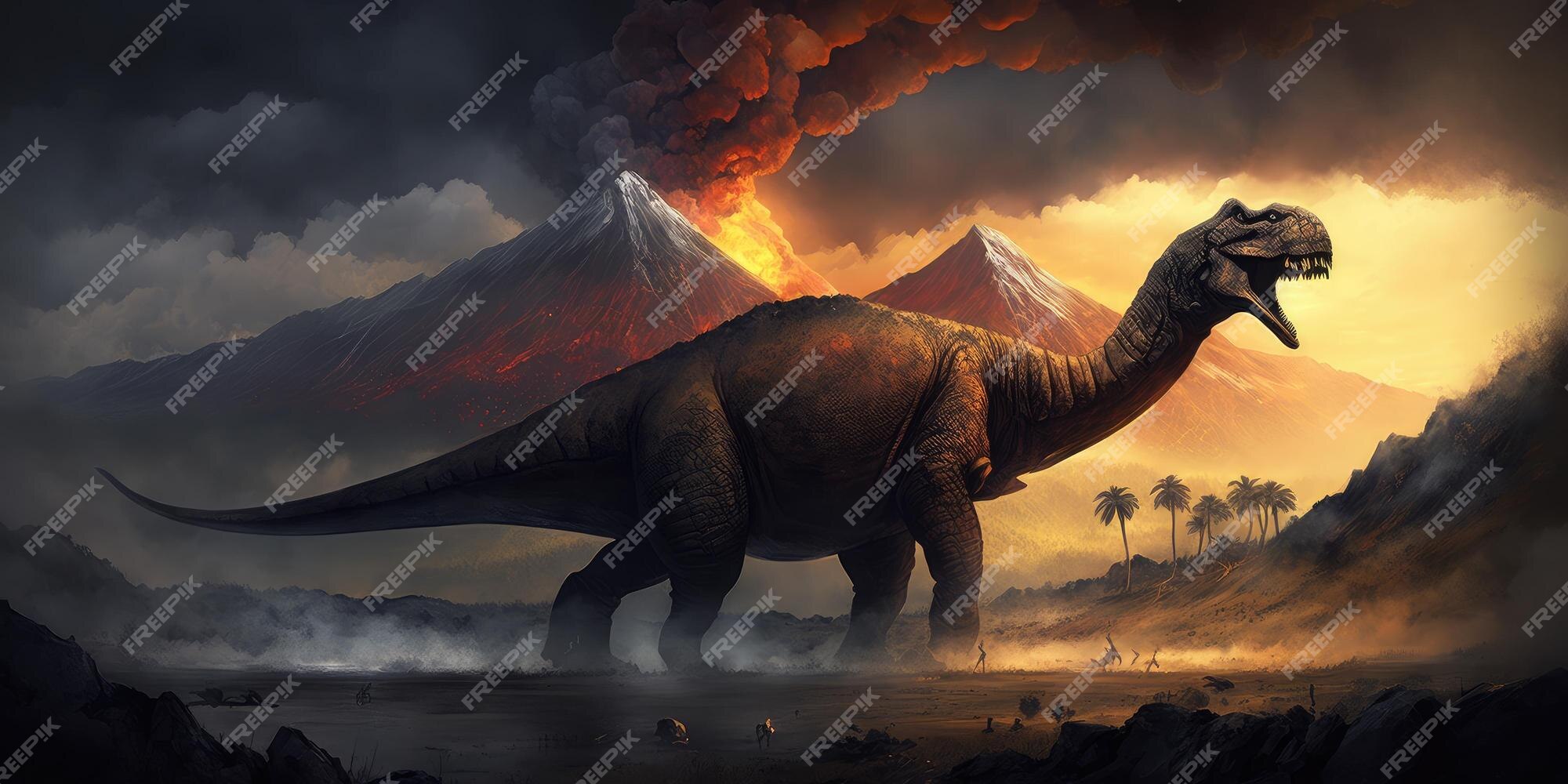 Criatura pré-histórica ou dinossauro na natureza selvagem desenho de estilo  realista