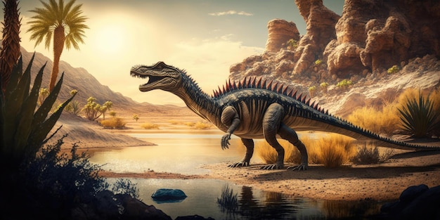 Criatura pré-histórica ou dinossauro na natureza selvagem Desenho de estilo realista