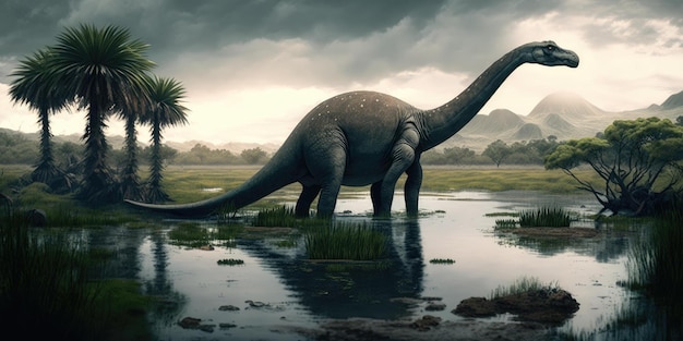 Criatura prehistórica o dinosaurio en la naturaleza salvaje Dibujo de estilo realista