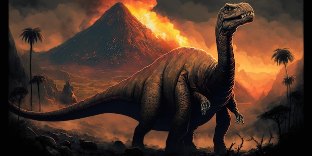 Criatura prehistórica o dinosaurio en la naturaleza salvaje Dibujo de estilo realista