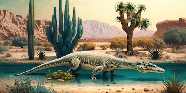 Criatura prehistórica o dinosaurio en la naturaleza salvaje Dibujo de estilo realista