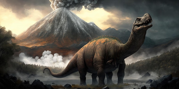 Criatura prehistórica o dinosaurio en la naturaleza salvaje Dibujo de estilo realista