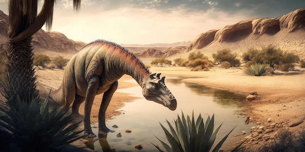 Criatura prehistórica o dinosaurio en la naturaleza salvaje Dibujo de estilo realista