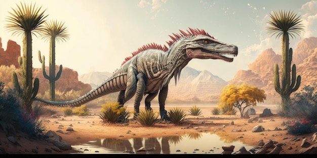 Criatura prehistórica o dinosaurio en la naturaleza salvaje Dibujo de estilo realista
