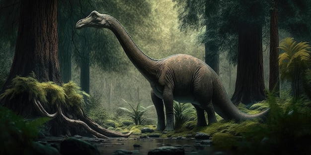 Criatura prehistórica o dinosaurio en la naturaleza salvaje Dibujo de estilo realista