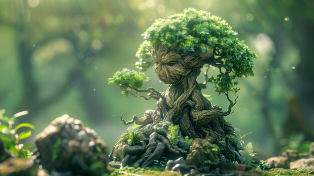 Foto una criatura vegetal sensible que se asemeja a un bonsai caminante con tentáculos expresivos que cultivan un hi