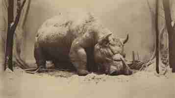 Foto criaturas assustadoras um rinoceronte separado na neve