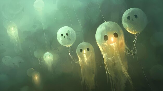 Criaturas subacuáticas etéreas que brillan en las profundidades del misterioso y encantado océano