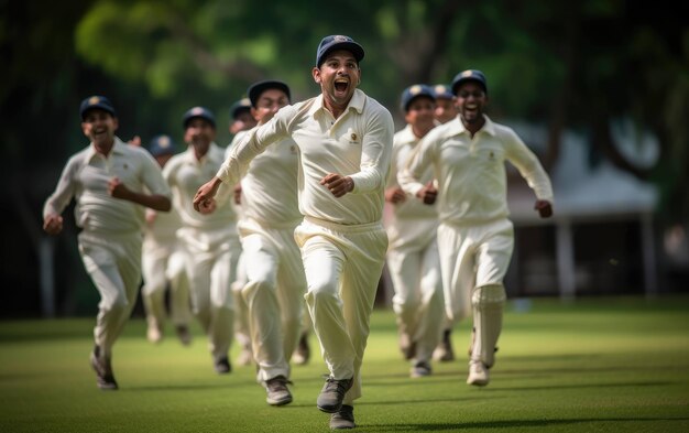 Foto cricket-feiern-bowler hattrick-teamkollegen