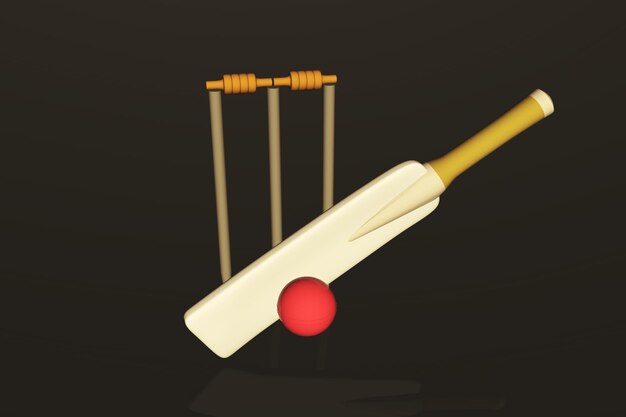 Cricket Match Items 3D-Illustration 3D-Renderbild Schlägerball etc