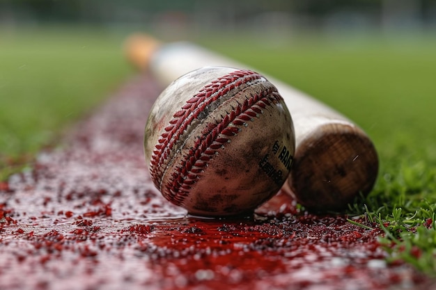 Cricket-Sportstadion mit Schlägerball auf dem Boden