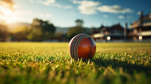 Cricketball auf grünem Rasenfeld