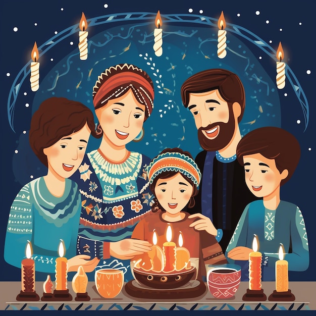 Crie ilustrações ou desenhos cativantes que capturem o espírito de Hanukkah, o Festival das Luzes