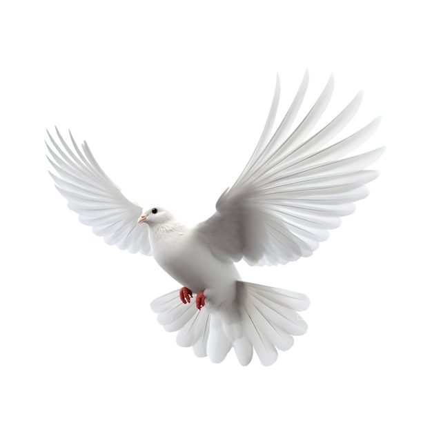 Crie imagens realistas de pombas brancas voando em fundos brancos lisos em alta qualidade
