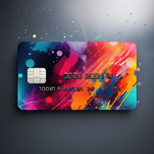 Crie um cartão de crédito ou débito colorido em um fundo escuro IA generativa
