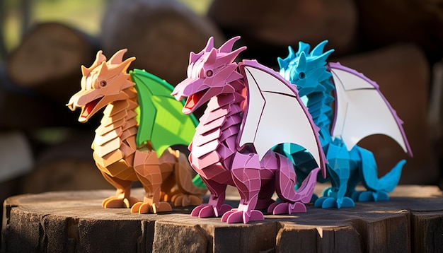 Foto crie um conjunto de peças de quebra-cabeça de dragão impressíveis em 3d que, quando montadas, formam uma família completa de dragões.