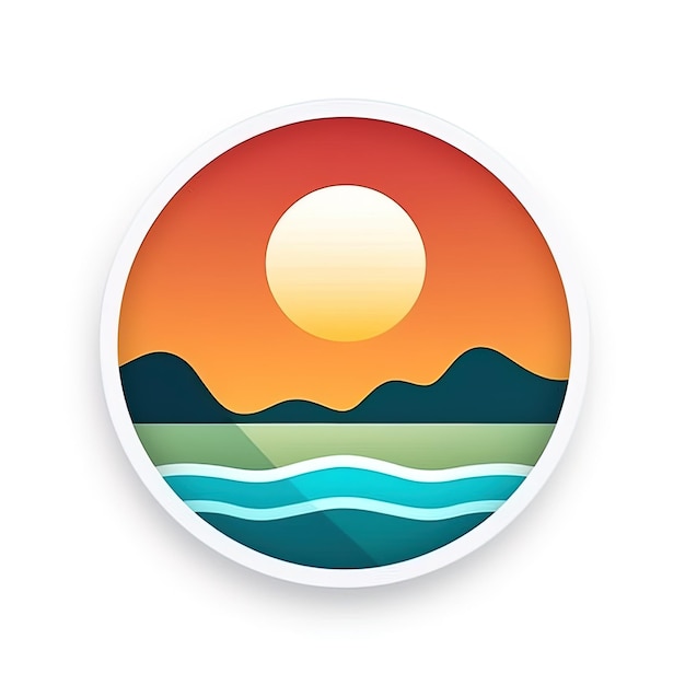 Crie um minimalista adequado para uso como um ícone de site ou logotipo em fundo branco Motivo do nascer do sol em uma praia tropical com coco Generative AI
