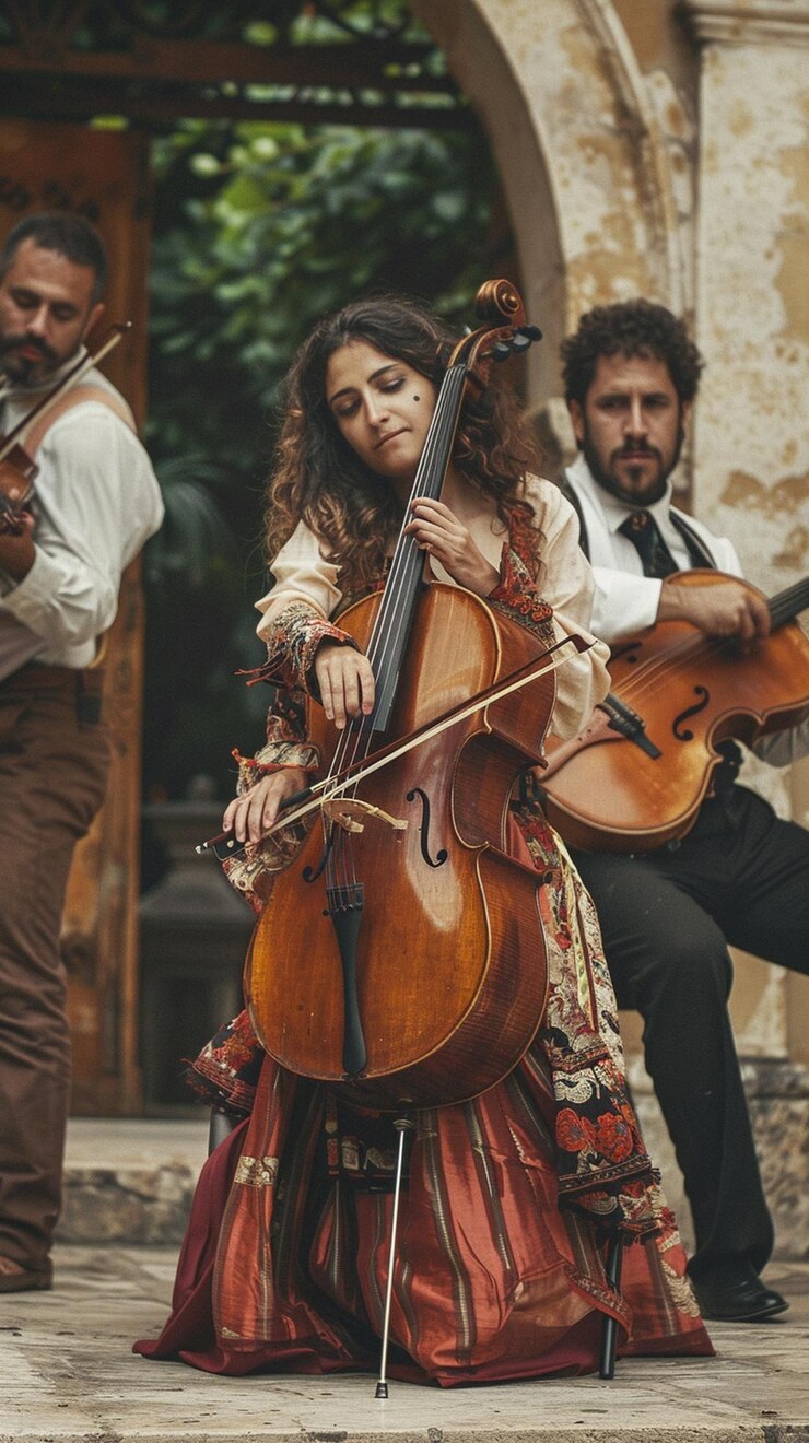 Foto crie uma foto de vários artistas portugueses tocando sua música tradicional