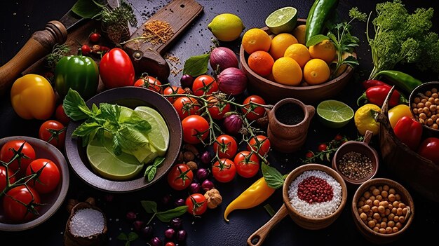 Crie uma imagem de comida de dar água na boca destacando ingredientes frescos