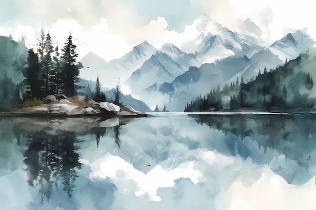 Crie uma imagem de uma ilustração de arte digital de lago cristalino