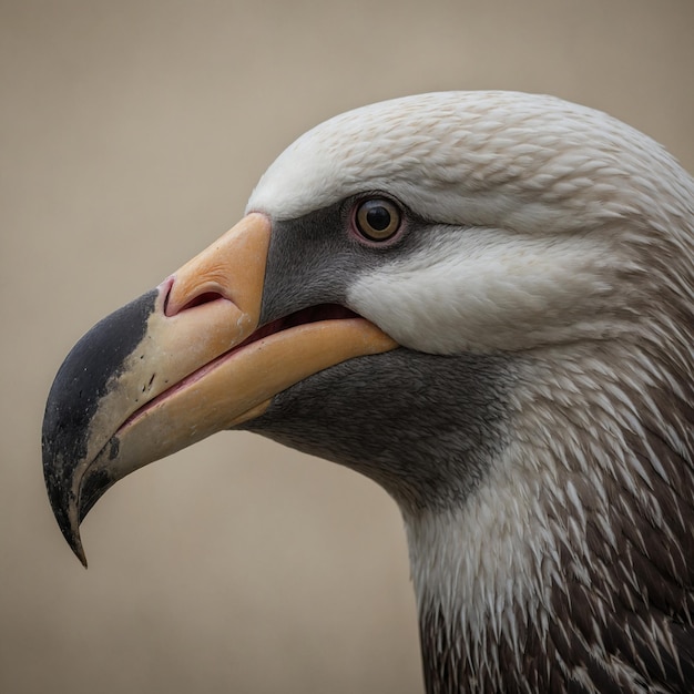 Crie uma imagem detalhada de um albatroz capturando suas características distintivas, como sua