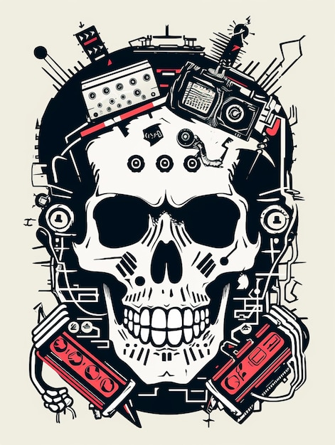 Crie uma obra de arte musical em um design de carro punk rock dos anos 90 para capa de caneca de camiseta