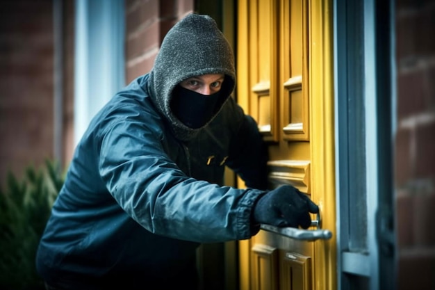 Foto un criminal irrumpe en una casa a larga distancia