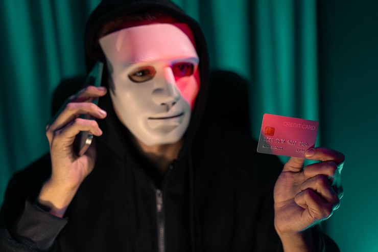 Foto el criminal de máscara blanca llama al dueño de la tarjeta de crédito para amenazar con un rescate pecuniario