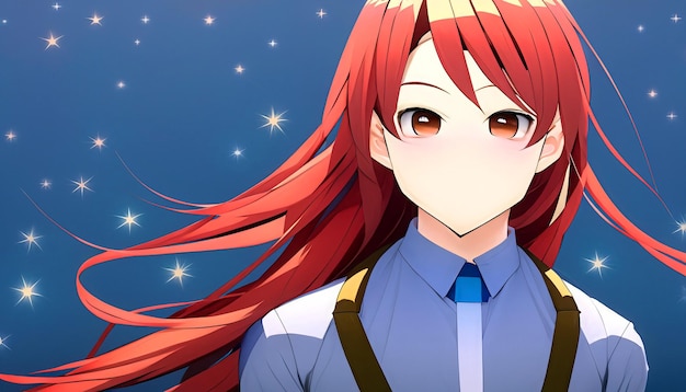 Crimson Determination Anime Chico con el largo cabello rojo que fluye y una mirada decidida revelando el