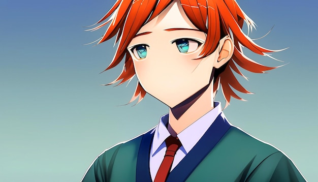 Crimson Determination Anime Menino com longos cabelos vermelhos e um olhar resoluto revelando o
