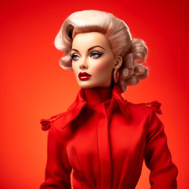 Crimson Dreams Barbie vestida para hipnotizar contra un sutil lienzo rojo