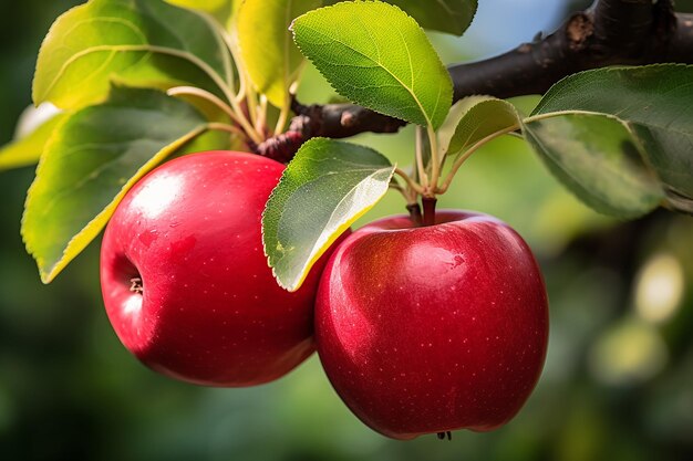 Crimson Harvest manzanas rojas maduras colgando de una rama