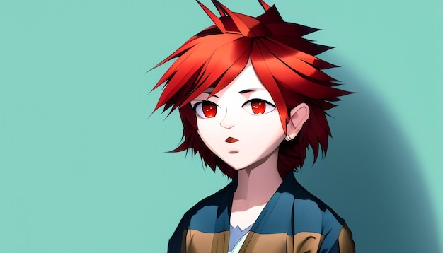 Crimson Resolve Anime Girl com cabelo ruivo curto e espetado e uma expressão determinada revelando a força interior