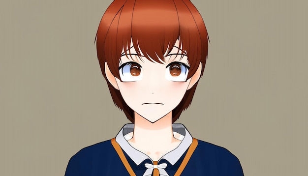 Crimson Resolve Anime Girl com cabelo ruivo curto e espetado e uma expressão determinada revelando o