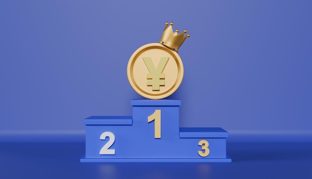 Cripto Yuan Coin no topo do pódio em fundo azul.