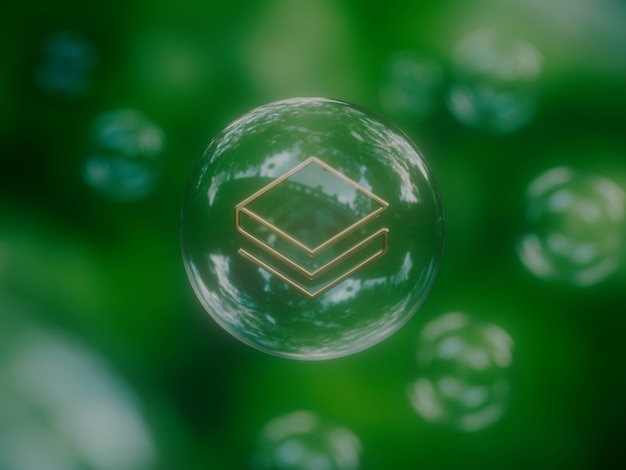 Criptografia instável da bolha econômica de stratis, natureza, ilustração 3d renderização