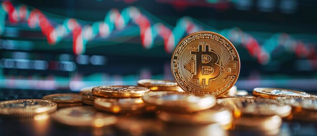 Criptomoeda Bitcoin com gráficos do mercado de ações