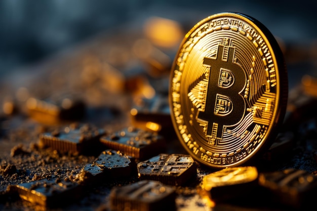 Foto criptomoeda bitcoin dinheiro digital tecnologia de moeda de ouro