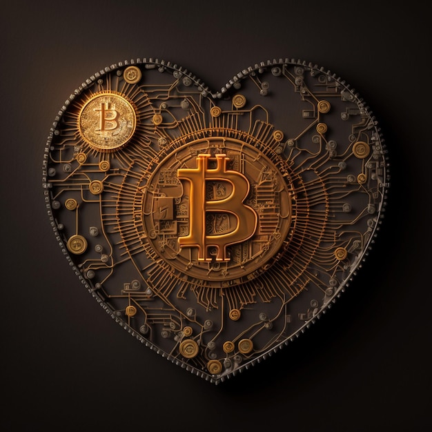 Criptomoeda Bitcoin em forma de coração