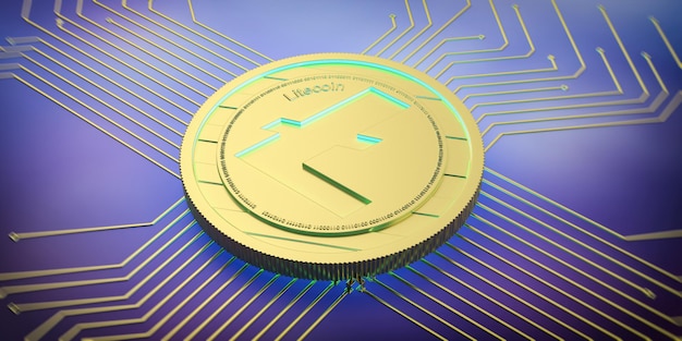 Criptomoeda Litecoin Litecoin na ilustração 3d do fundo do circuito eletrônico