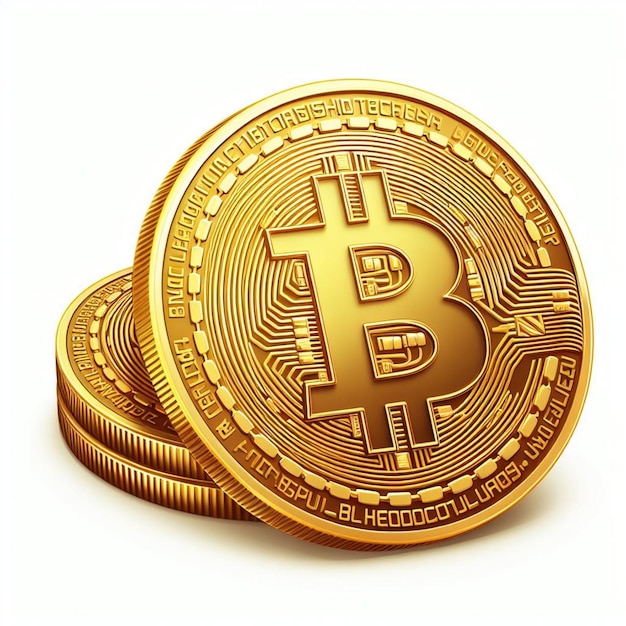 Criptomoeda vetor Bitcoin moedas de ouro isoladas em branco