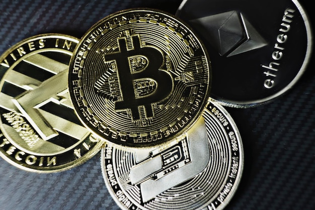 Criptomoneda Bitcoin litecoin ethereum dash monedas de cerca