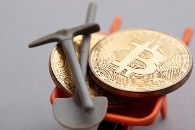 Criptomoneda bitcoin minería moneda de oro bitcoin con un pico de minería