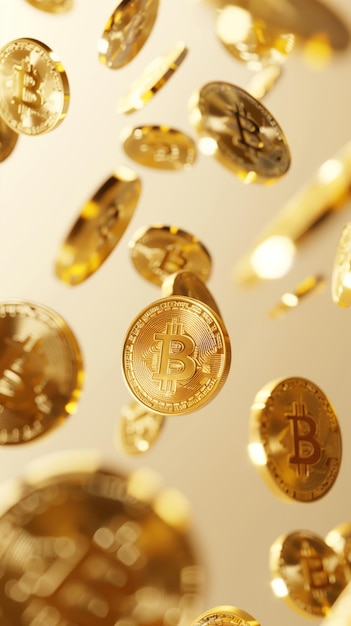 La criptomoneda Bitcoin representada como monedas de oro Fondo bancario digital