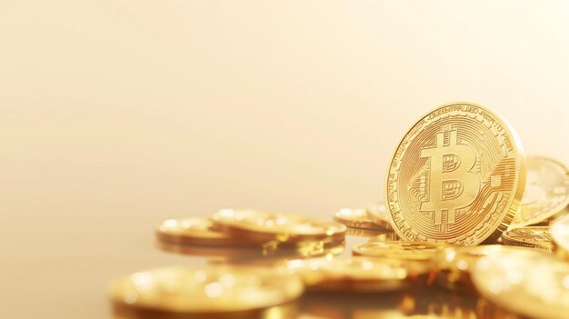 La criptomoneda Bitcoin representada como monedas de oro Fondo bancario digital