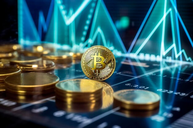 Criptomoneda golden bitcoin coin gráficos financieros generativo ai