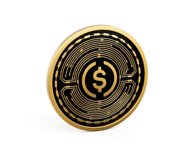 Y la criptomoneda redondeada negra moneda de oro USD USDC aislada en fondo blanco Ilustración 3d