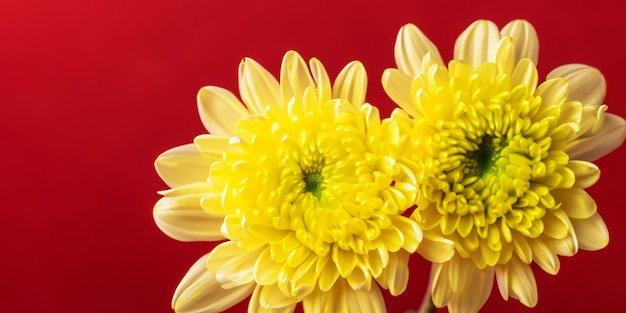 Foto los crisantemos amarillos sobre un fondo rojo audaz elegancia floral minimalista